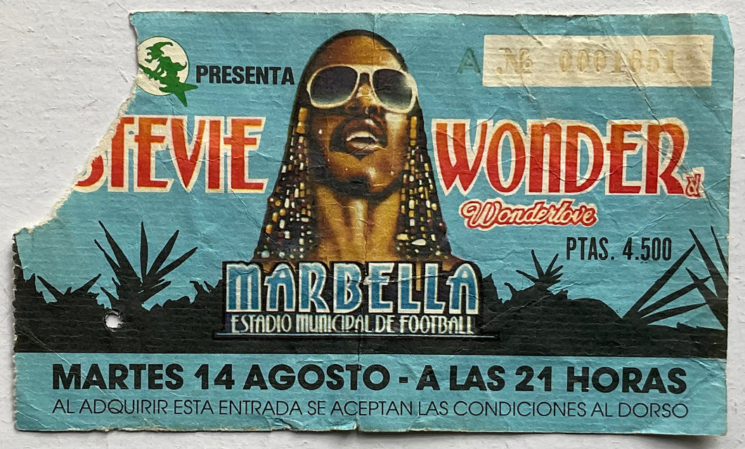 Stevie Wonder Original Used Concert Ticket Estadio Municipal De Football Marbella 14th Aug 1984