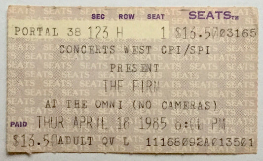 Firm Original Used Concert Ticket Omni Theatre Atlanta 18th Apr 1985