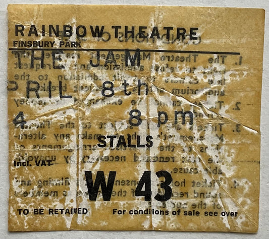 Jam Original Used Concert Ticket Rainbow Theatre London 8th Apr 1980