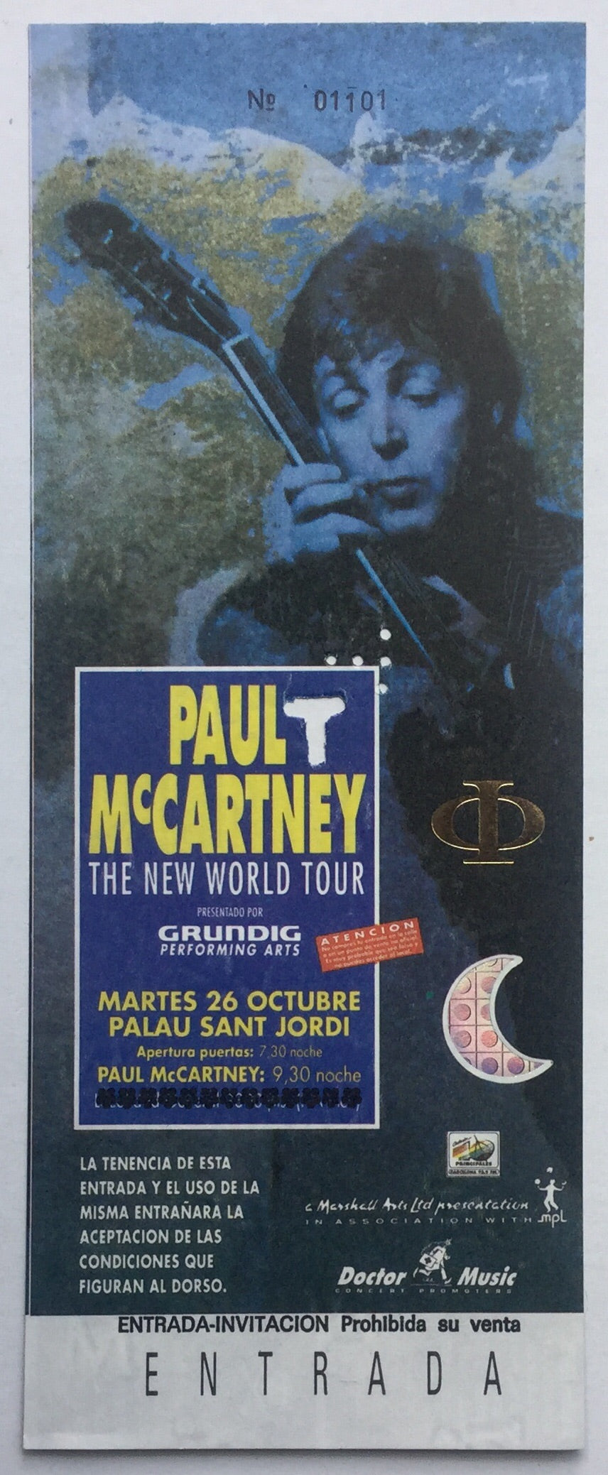 Beatles Paul McCartney Used Concert Ticket Palau Sant Jordi Barcelona 26th Oct 1993