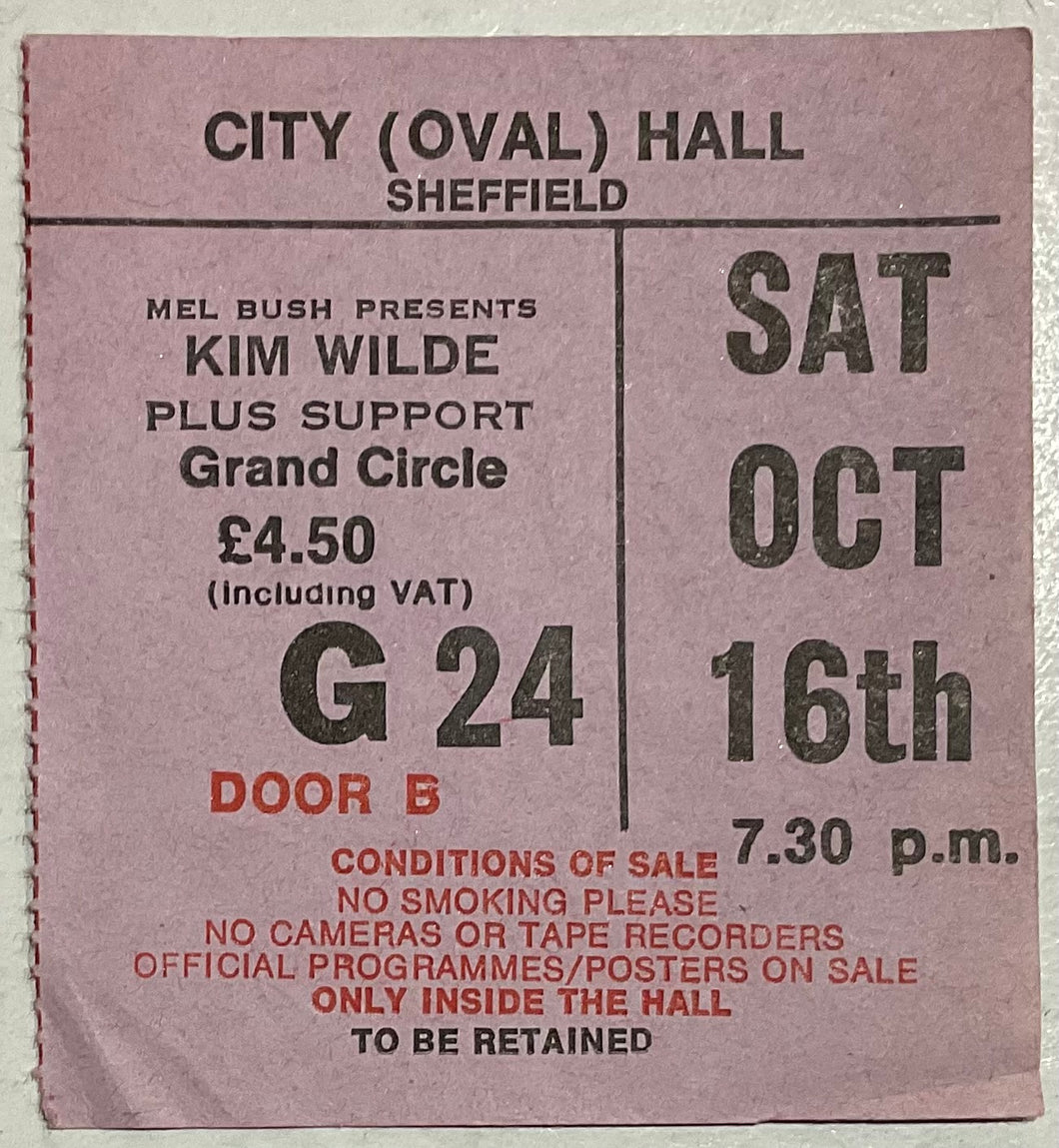 Kim Wilde Original Used Concert Ticket City Hall Sheffield 16th Oct 1982