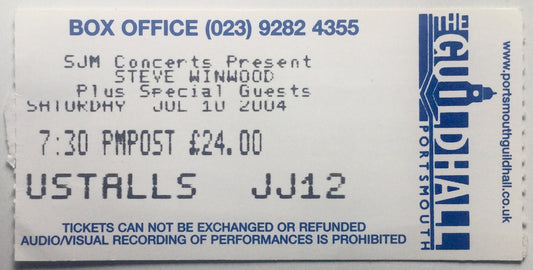 Steve Winwood Original Used Concert Ticket Guildhall Portsmouth 10th July 2004