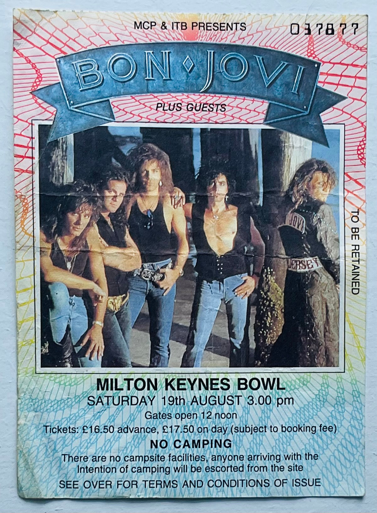 Bon Jovi Original Unused Concert Ticket Milton Keynes Bowl 19th Aug 1993