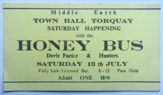 Honeybus Original Concert Ticket Marquay Club Town Hall Torquay 1972