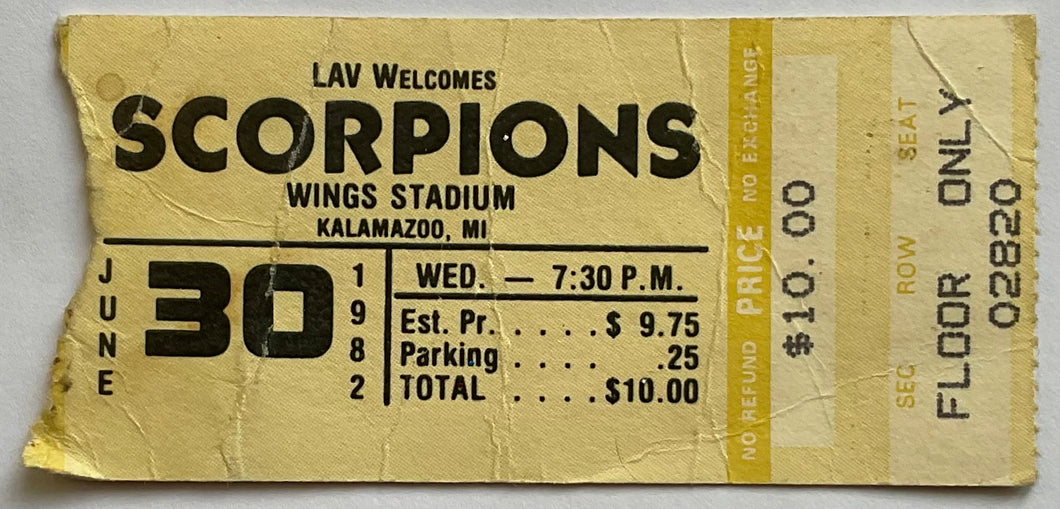 Scorpions Original Used Concert Ticket Wings Stadium Kalamazoo 30th Jun 1982