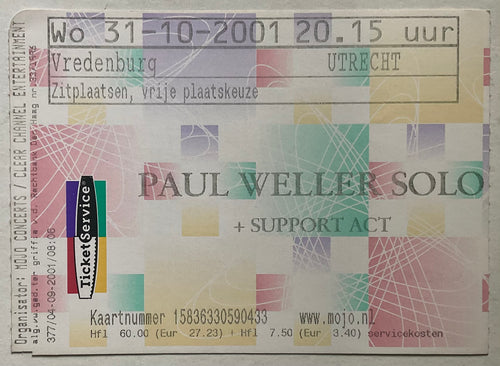 Paul Weller Jam Original Used Concert Ticket Vredenburg Utrecht 31st Oct 2001