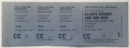 Gladys Knight & The Pips Original Unused Concert Ticket Free Trade Hall Manchester 28th Oct 1980