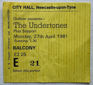 Undertones TV21 Original Used Concert Ticket City Hall Newcastle 27th Apr 1981