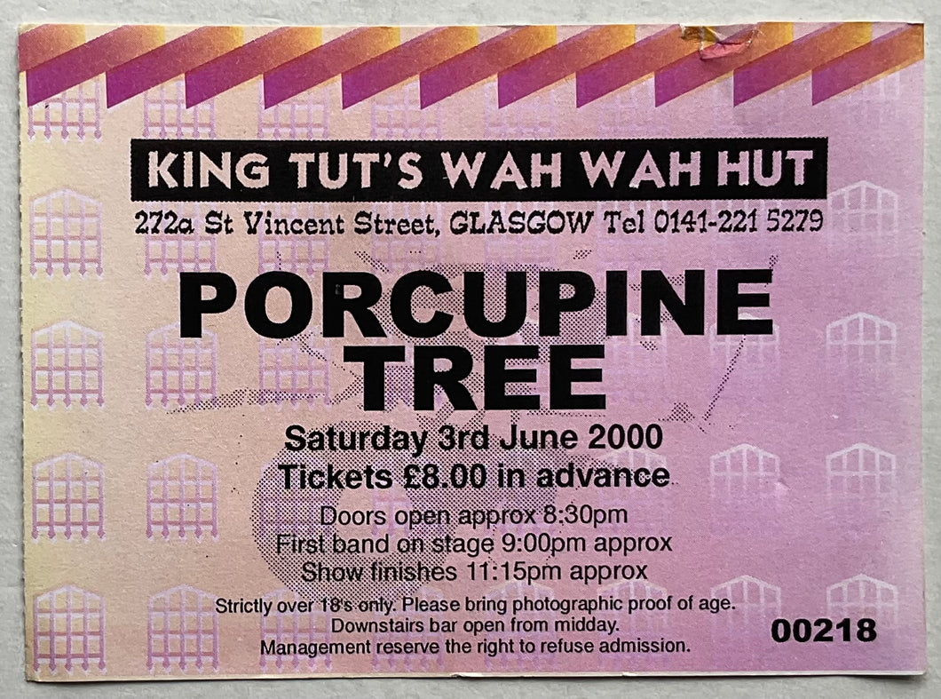 Porcupine Tree Original Used Concert Ticket King Tut's Wah Wah Hut Glasgow 3rd Jun 2000