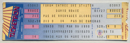 David Bowie Original Unused Concert Ticket Forum Montreal 6th March 1990