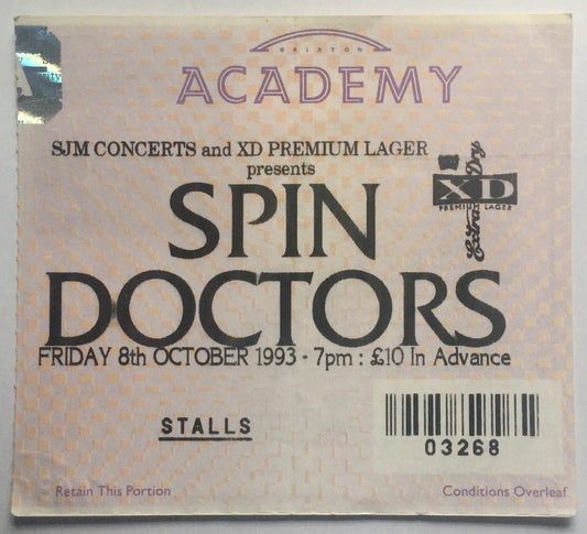 Spin Doctors Original Used Concert Ticket Brixton Academy London 8th Oct 1993