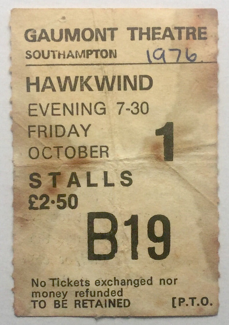 Hawkwind Original Used Concert Ticket Gaumont Theatre Southampton 1st Oct 1976