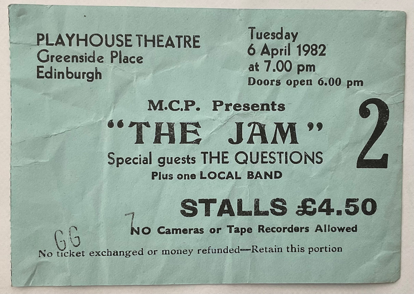 Jam Original Used Concert Ticket Playhouse Theatre Edinburgh 6th Apr 1982
