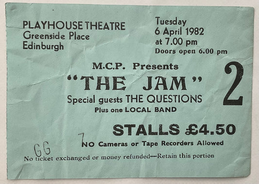 Jam Original Used Concert Ticket Playhouse Theatre Edinburgh 6th Apr 1982