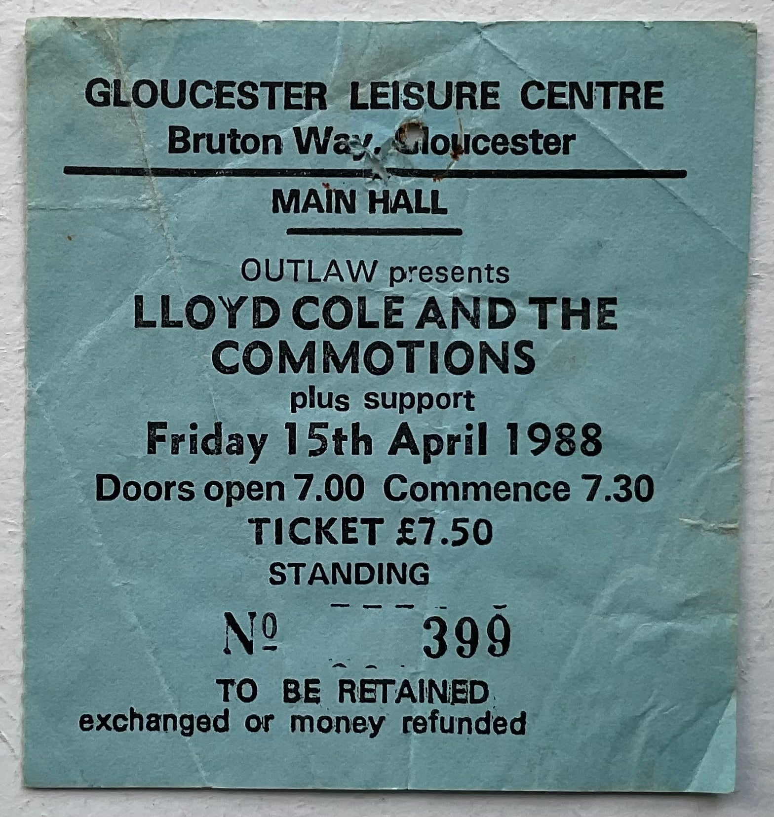Lloyd Cole & the Commotions Original Used Concert Ticket Gloucester Leisure Centre 15th Apr 1988