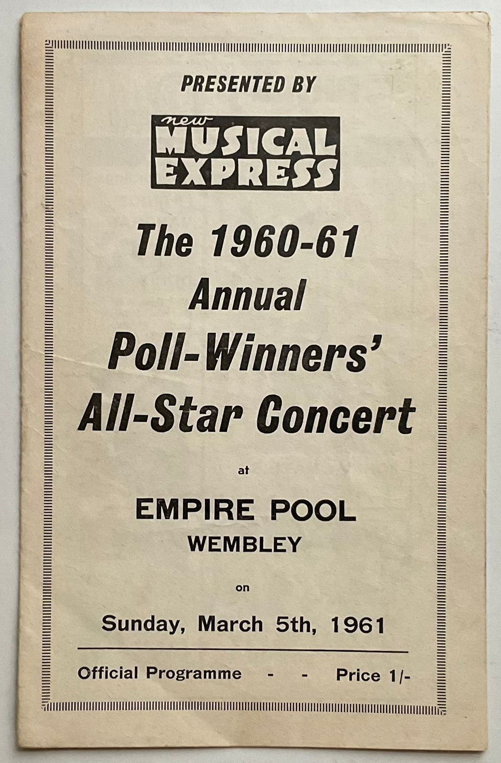Emile Ford Cliff Richard NME Poll Winners Programme Empire Pool Wembley 5th Mar 1961