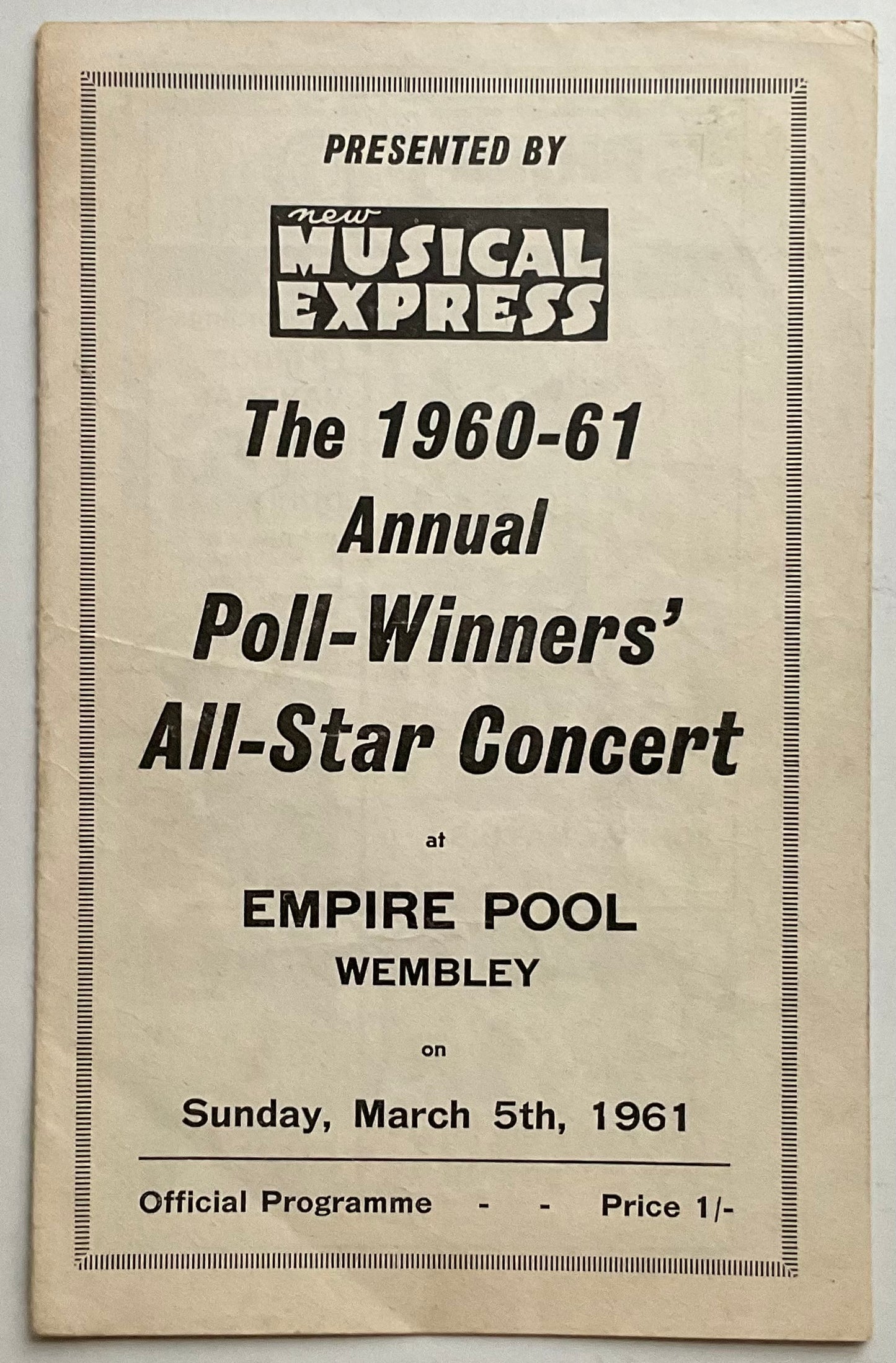 Emile Ford Cliff Richard NME Poll Winners Programme Empire Pool Wembley 5th Mar 1961