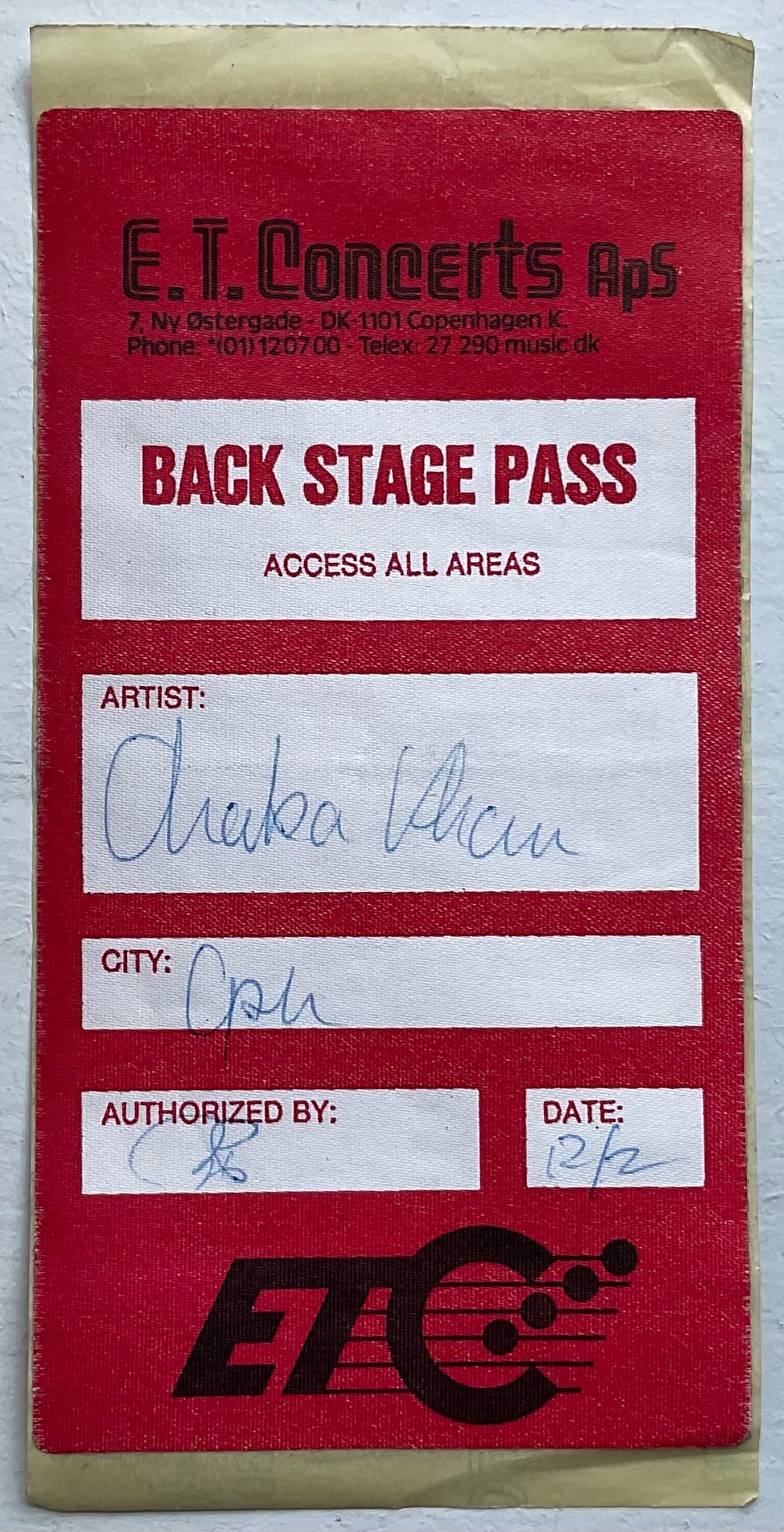 Chaka Khan Original Unused Concert Backstage Pass Ticket Saga Rockteater Copenhagen 12th Feb 1986