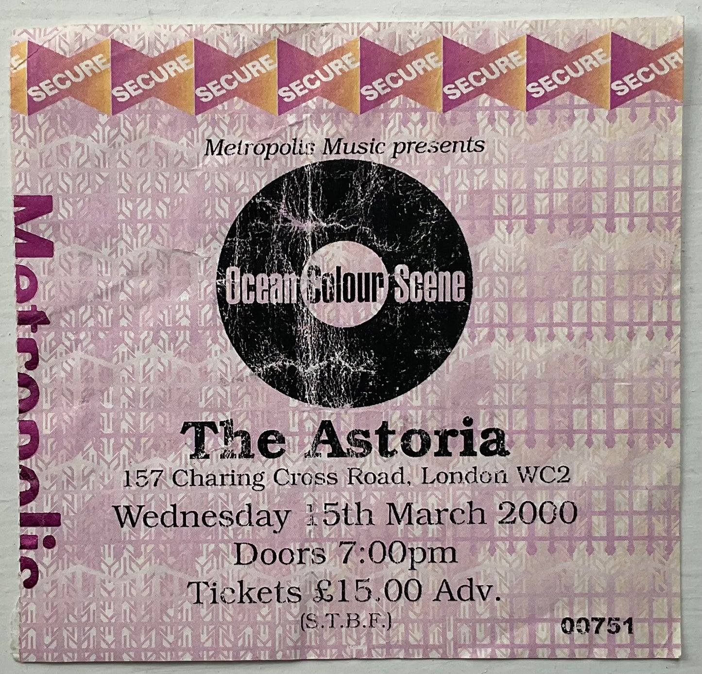 Ocean Colour Scene Original Used Concert Ticket Astoria London 15th Mar 2000