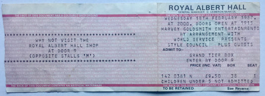 Style Council Original Used Concert Ticket Royal Albert Hall London 18th February 1987