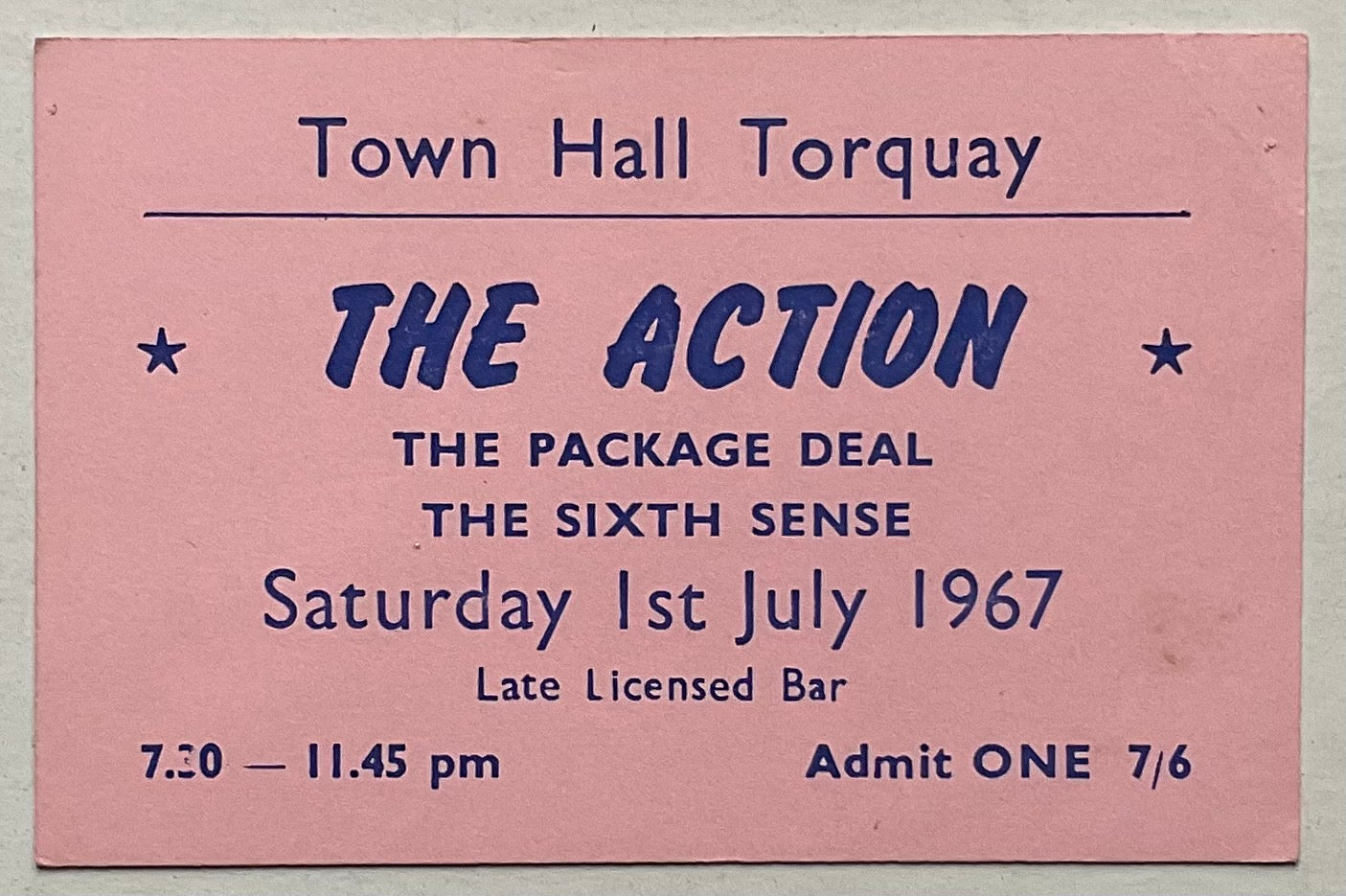 Action Original Used Concert Ticket Torquay Town Hall 1967
