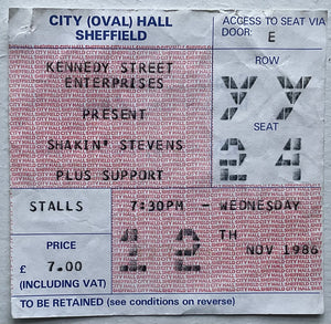Shakin’ Stevens Original Used Concert Ticket City Hall Sheffield 12th Nov 1986