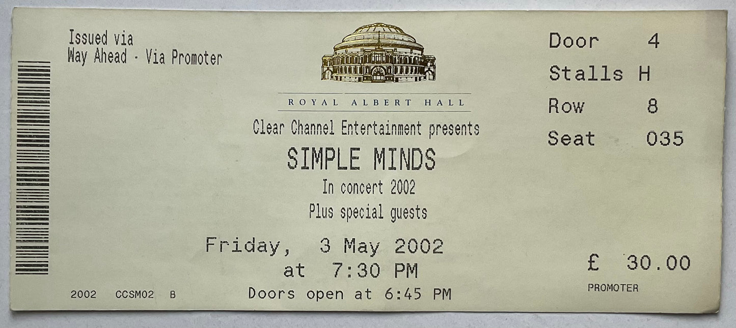 Simple Minds Original Used Concert Ticket Royal Albert Hall London 3rd May 2002