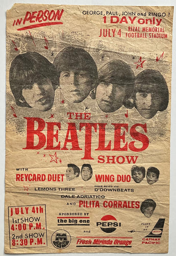 Beatles Original Concert Handbill Flyer Rizal Memorial Football Stadium Manila 4th Jul 1966
