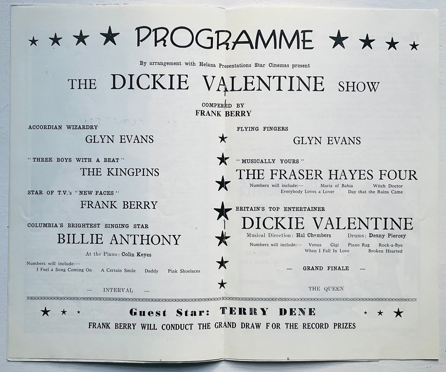 Dickie Valentine Terry Dene Original Concert Programme UK Tour 1959