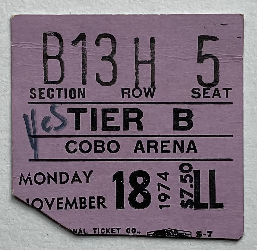 Yes Original Used Concert Ticket Como Arena Detroit 18th November 1974