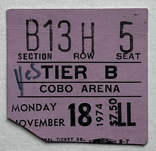 Yes Original Used Concert Ticket Como Arena Detroit 18th November 1974