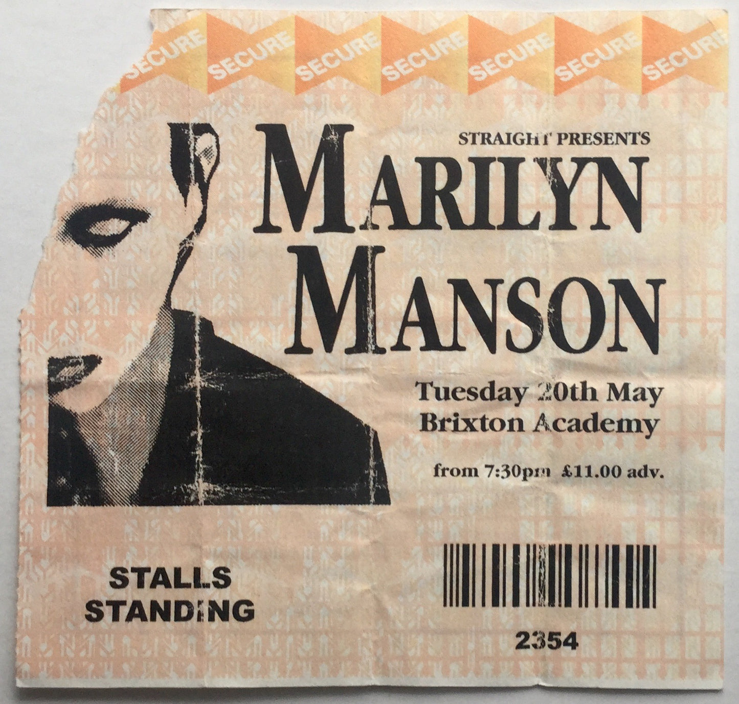 Marilyn Manson Original Used Concert Ticket Brixton Academy London 20th May 1997