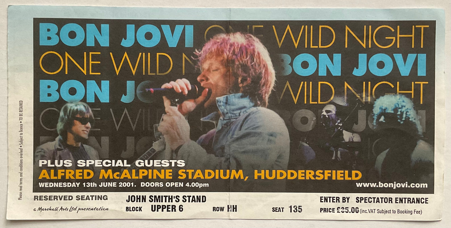 Bon Jovi Original Used Concert Ticket Alfred McAlpine Stadium Huddersfield 13th Jun 2001