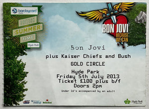 Bon Jovi Original Used Concert Ticket Hyde Park London 5th Jul 2013