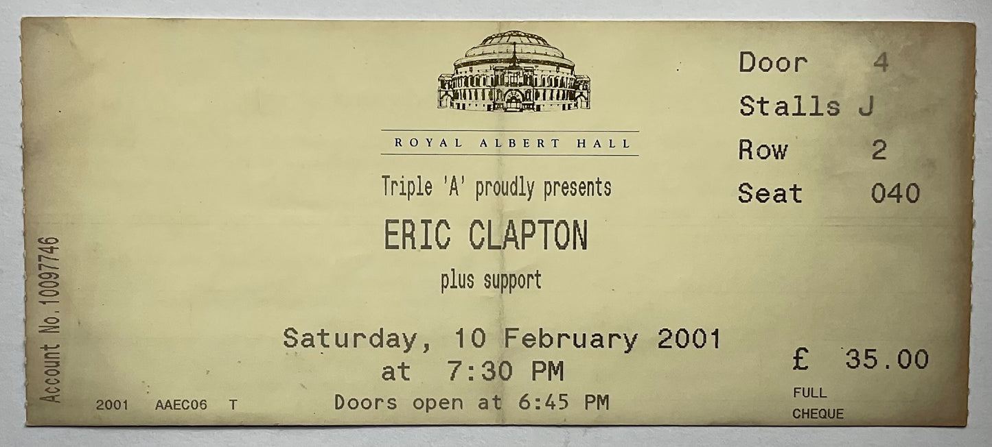 Eric Clapton Original Used Concert Ticket Royal Albert Hall London 10th Feb 2001