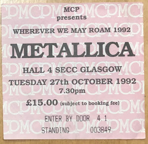 Metallica Original Used Concert Ticket SECC Glasgow 27th Oct 1992