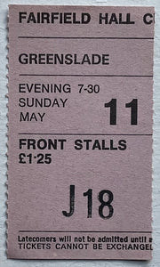 Greenslade Original Used Ticket Fairfield Hall Croydon 11th May 1975