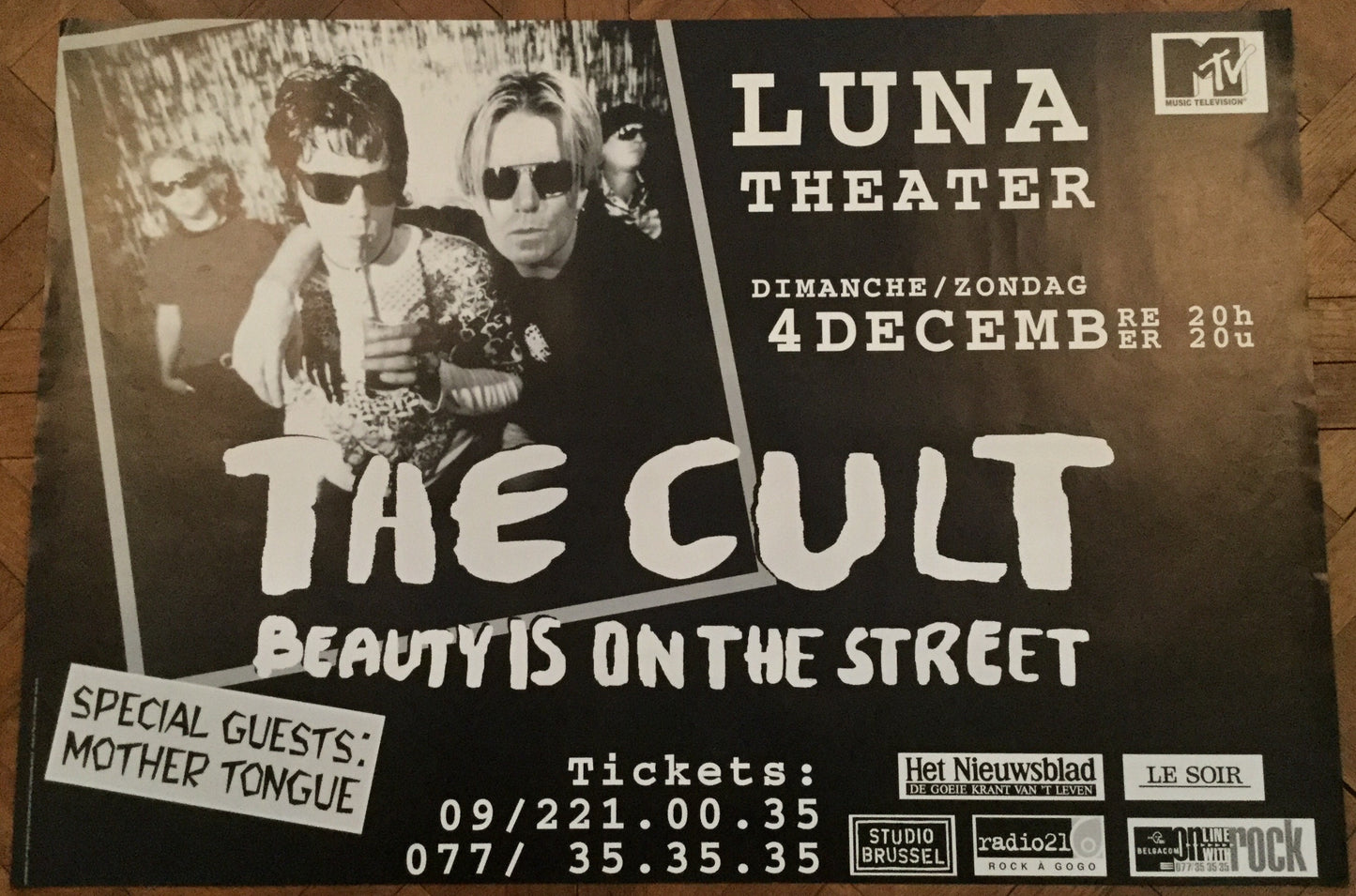 Cult Original Concert Tour Gig Poster Luna Theatre Brussels 1994