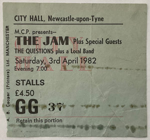 Jam Original Concert Ticket City Hall Newcastle 3rd Apr 1982