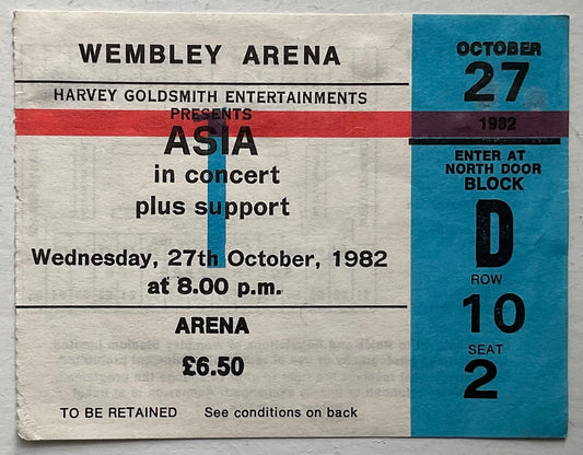 Asia Original Used Concert Ticket Wembley Arena London 27th Oct 1982