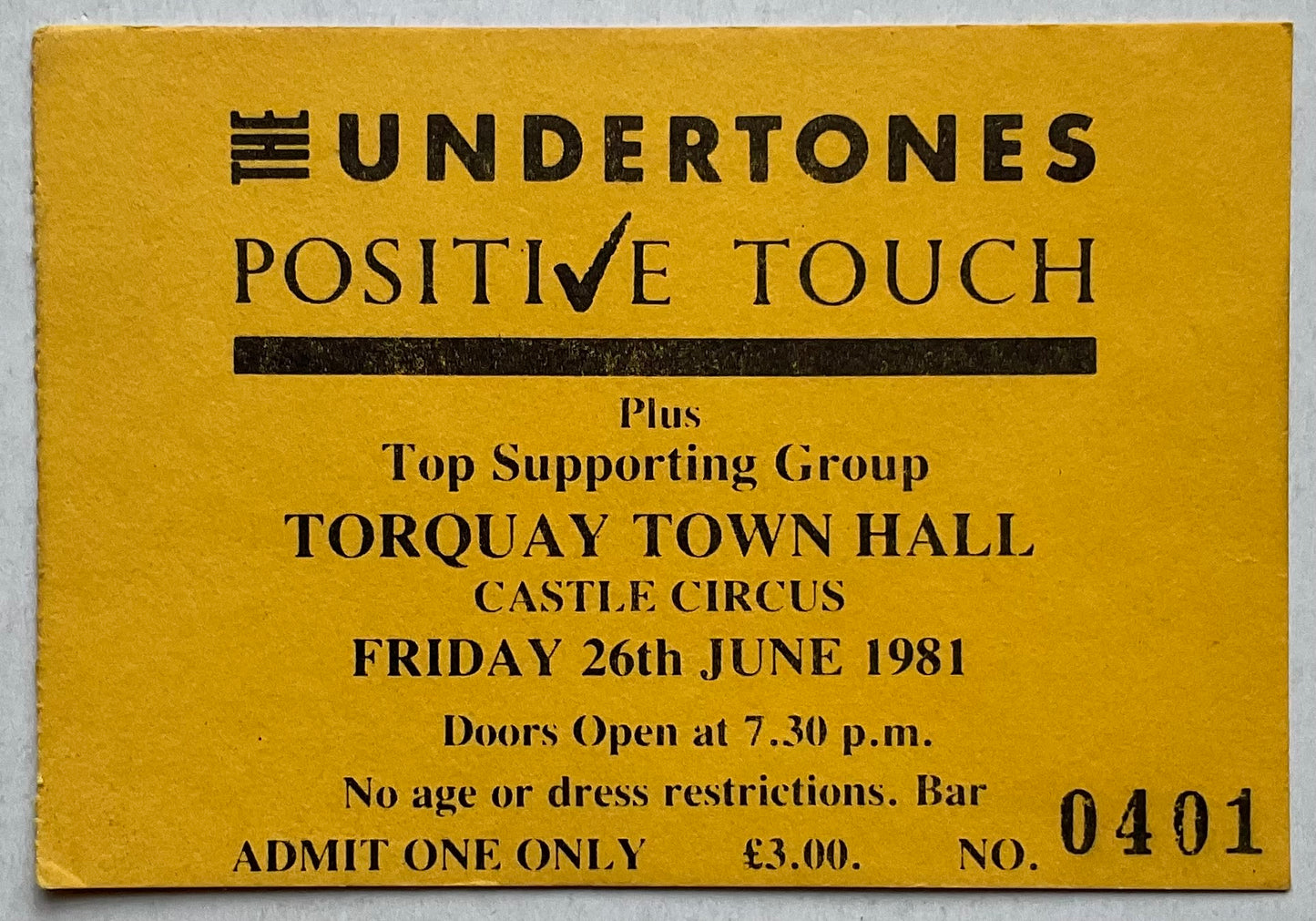 Undertones Original Concert Ticket Town Hall Torquay 1981