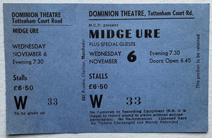 Ultravox Midge Ure Original Unused Concert Ticket Dominion Theatre London 6th Nov 1985