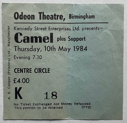 Camel Original Used Concert Ticket Odeon Theatre Birmingham 10th May 1984