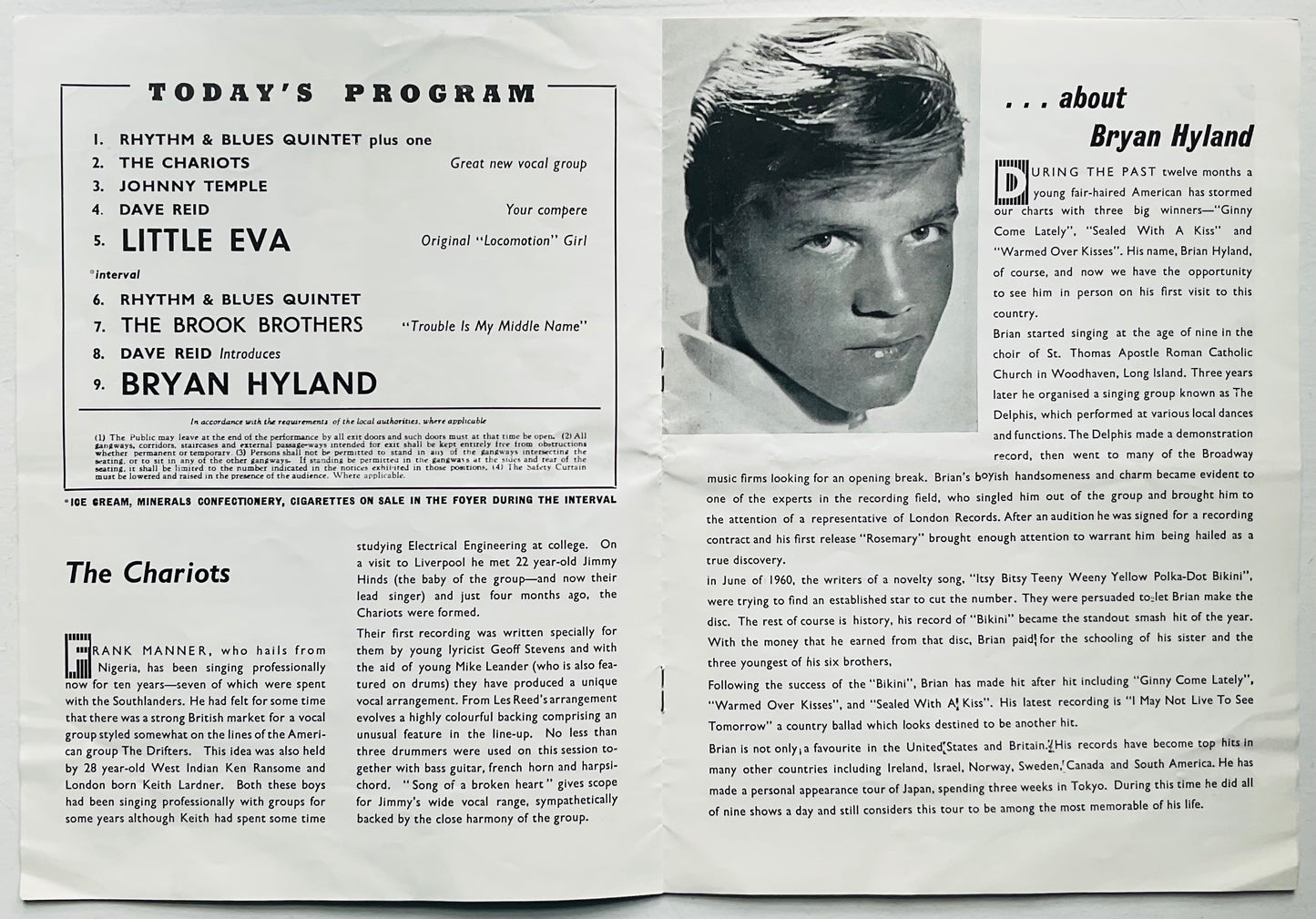 Little Eva Brian Hyland Original Concert Tour Gig Programme UK Tour 1963