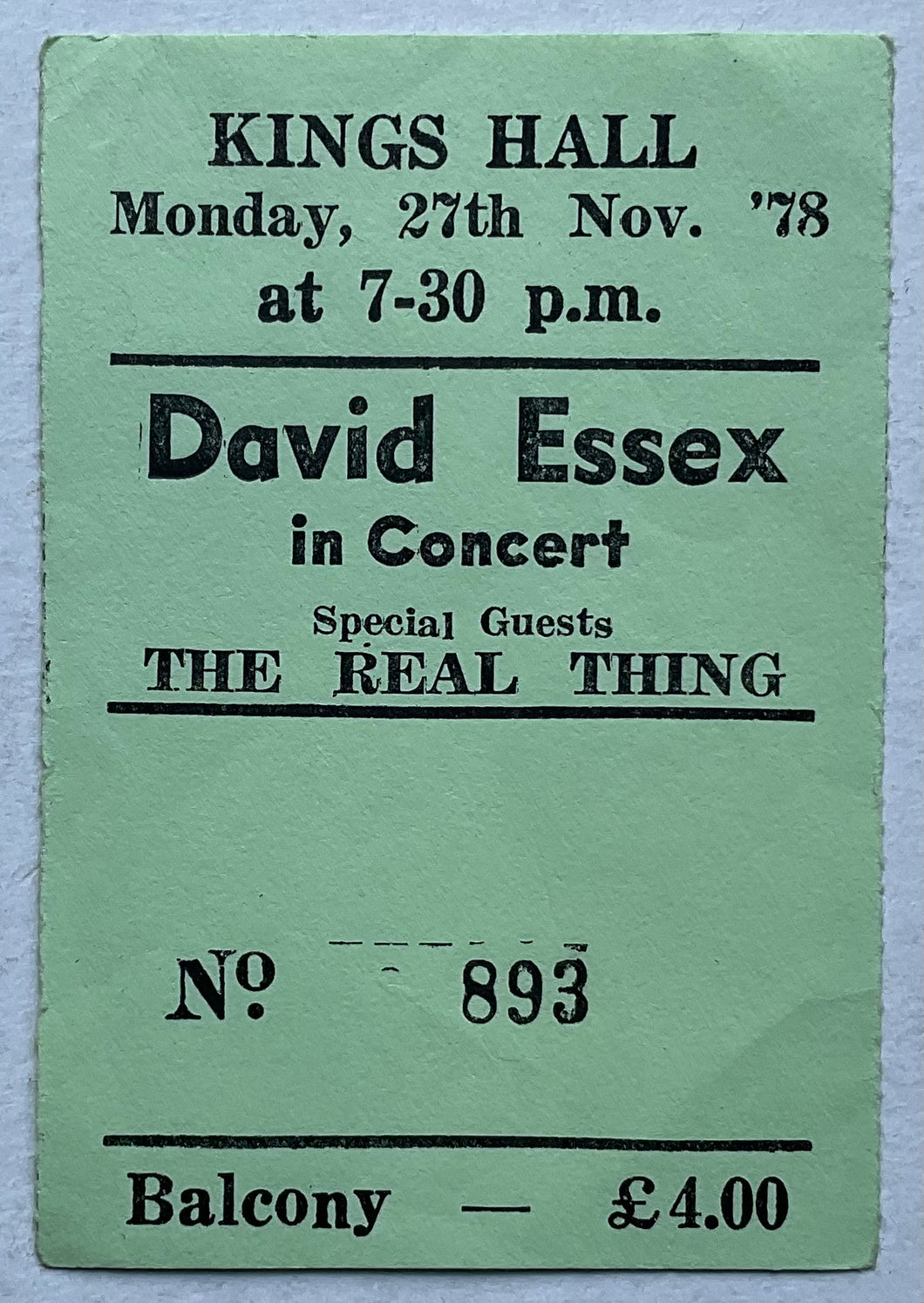 David Essex Original Used Concert Ticket Kings Hall Belfast 27th Nov 1978