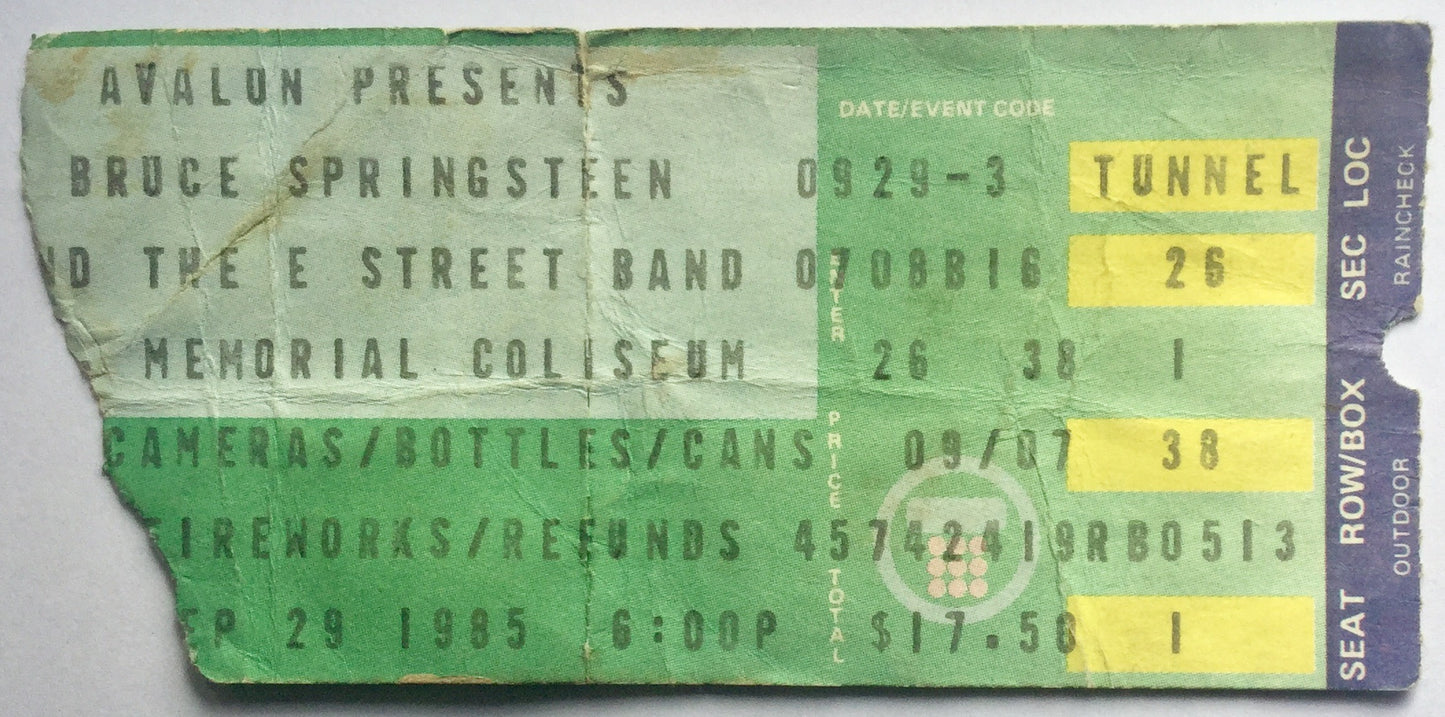 Bruce Springsteen Original Used Concert Ticket Memorial Coliseum Los Angeles 29th Sept 1985