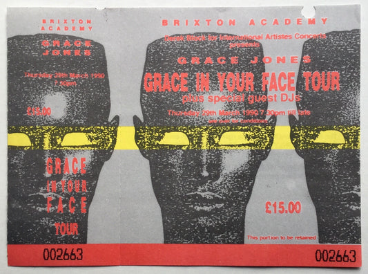 Grace Jones Original Unused Concert Ticket Brixton Academy London 29th Mar 1990