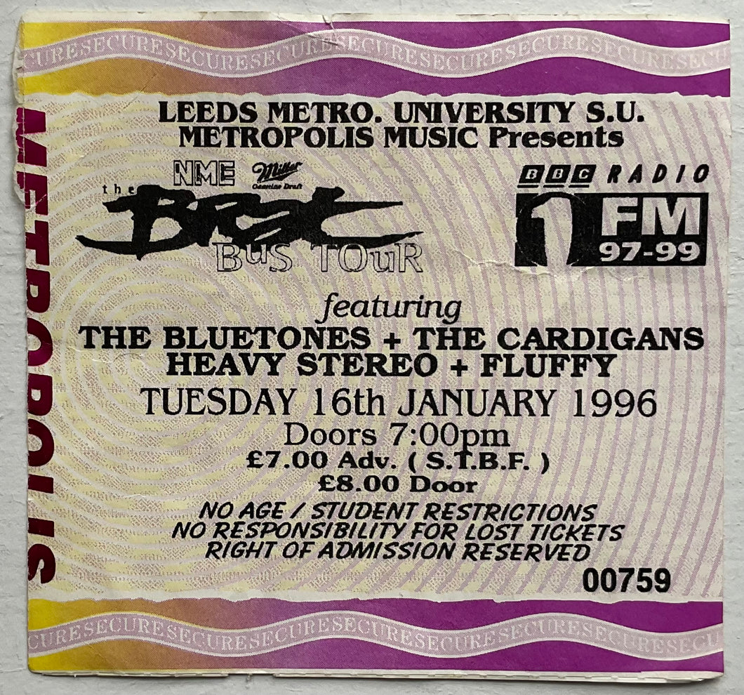 Cardigans Bluetones Original Used Concert Ticket Leeds Metro University 16th Jan 1996