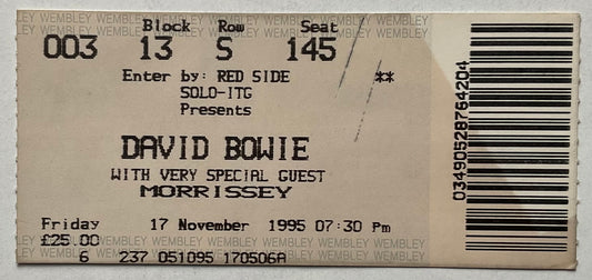 David Bowie Morrissey Original Used Concert Ticket Wembley Arena London 17th Nov 1995