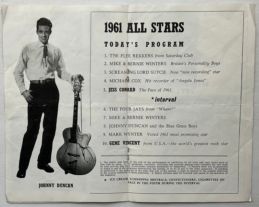 Gene Vincent Original Concert Programme All Stars U.K. Tour Feb Mar 1961